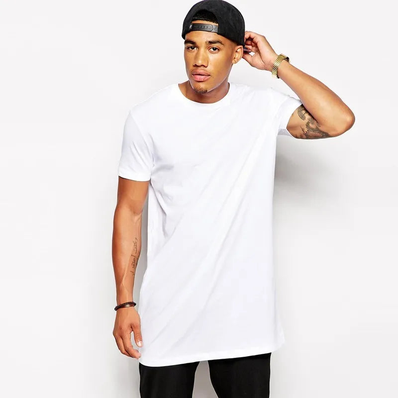 2026 Brand New Clothing Mens Black Mens Long T shirt Tops Hip Hop Man T-shirt Short Sleeve Casual Men Tee shirts For Male