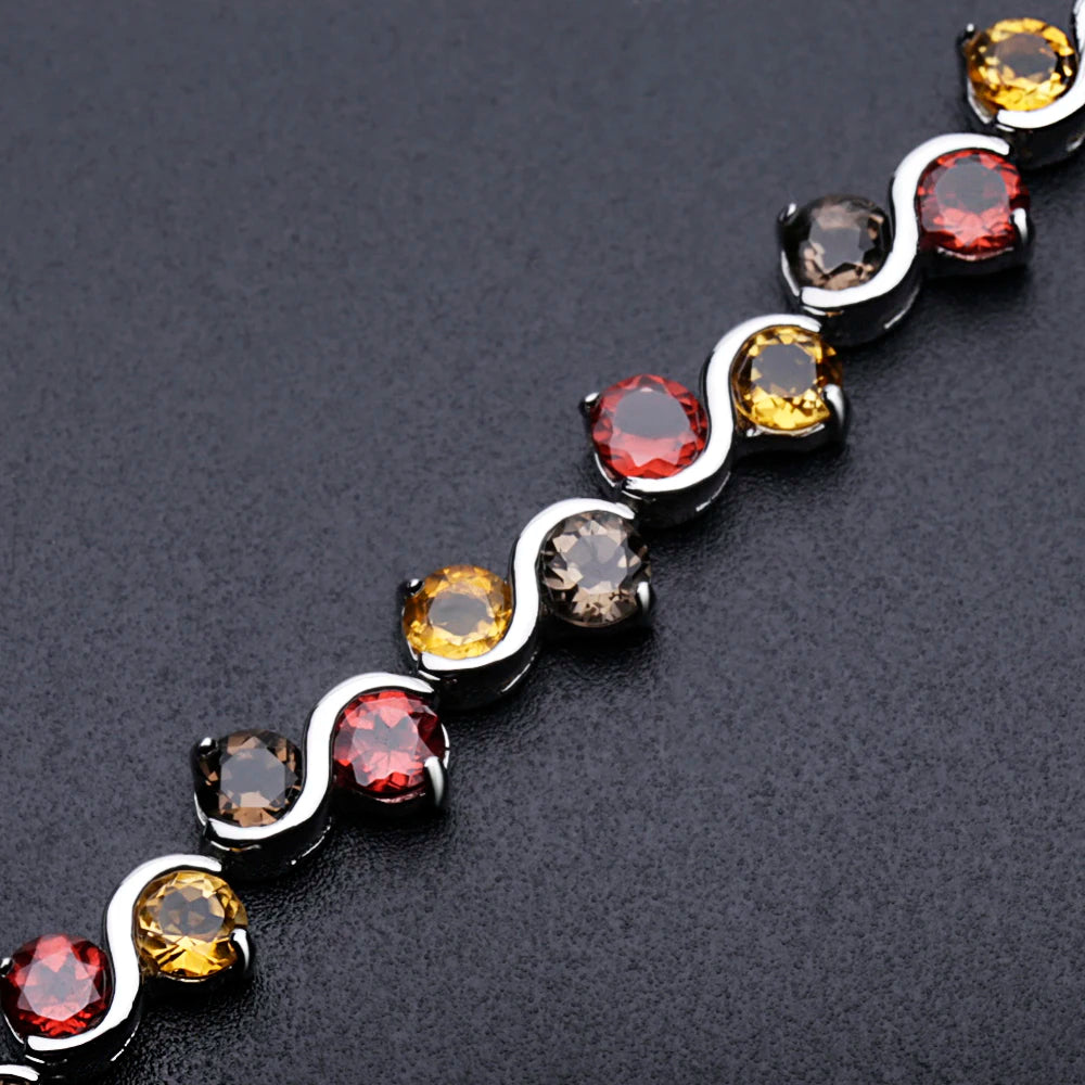 GEM'S BALLET Natural Garnet Citrine Smoky Quartz Tennis Bracelet 925 Sterling Silver Gemstone Bracelet Fine Jewelry For Women