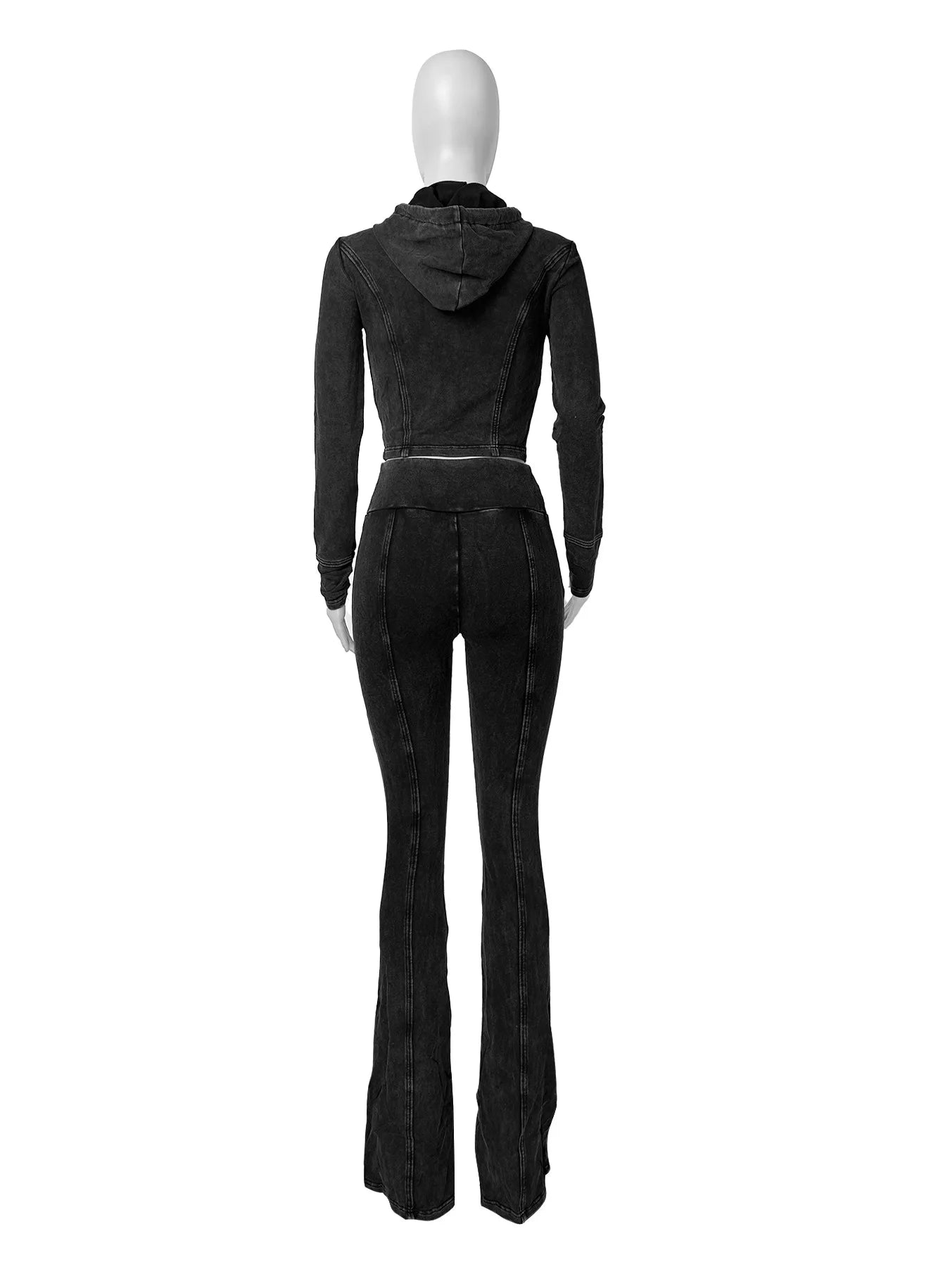 Top Quality Acid Wash Sweat Suit Tracksuit Zip up Hoodie Two Piece Flared Pants Suit Fall Winter 2 Piece Sets for Women