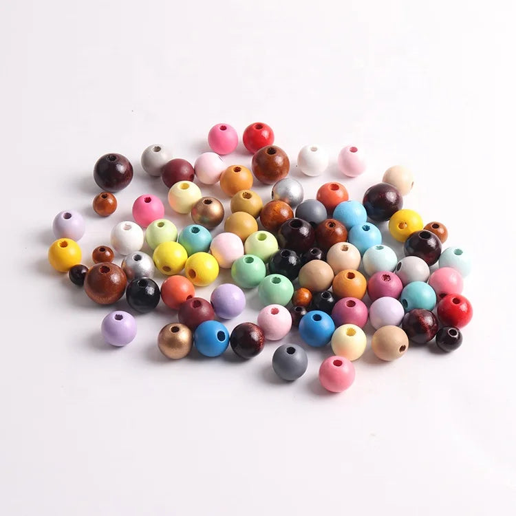Fast Shipping New Born Baby Toys Chewable 10mm/12mm/16mm /20mm Chinese Wood Baby Toy Custom Colorful Jewelry Beaded