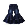 Fashion Children's Wear Spring Fall Kids Girl's Jeans Double Deck Bell Bottoms Tassels New Born Baby Cloth Flare Pants