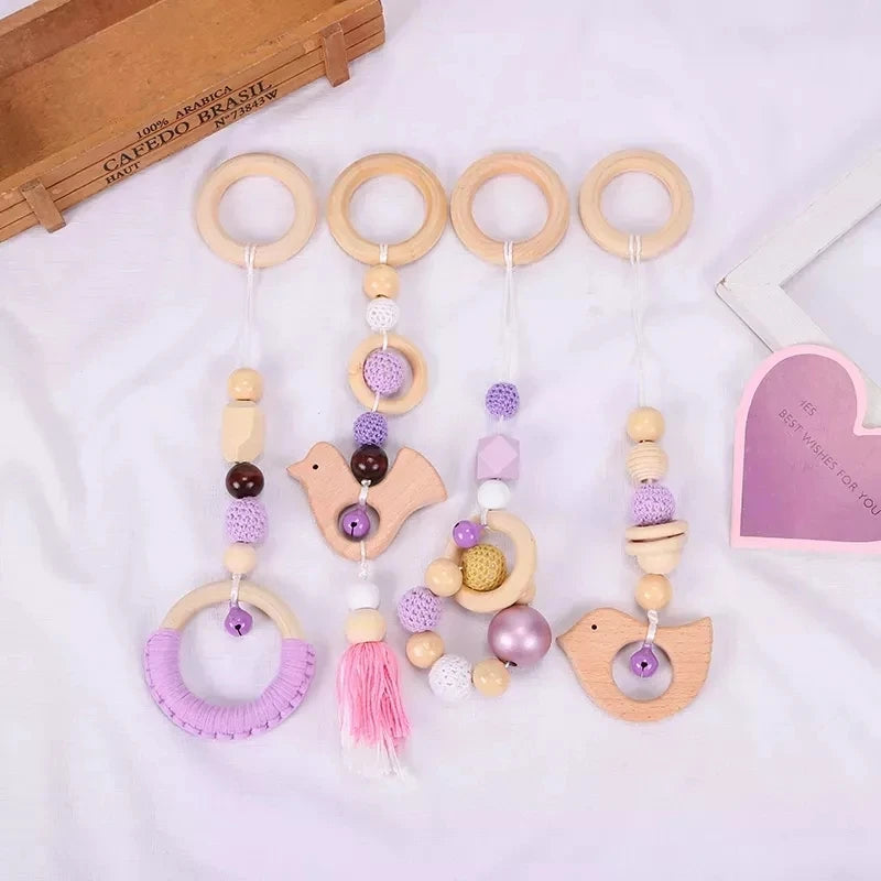 Decoration Fringe Pendant Beech Wooden Baby Teethers Set Animal Shape Baby Learning Toys Custom New Born Gift Set Teether Set