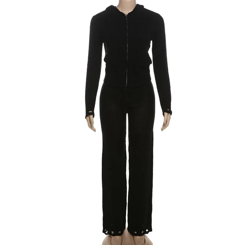 Women Autumn Cropped Hoodie Sweatpants Two Piece Set Street Casual Solid Color Sweatsuit Woven Breathable Short Top for Women