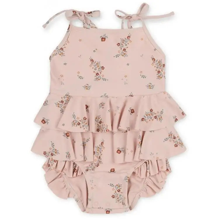deer jonmi 2026 New Summer Baby Girls Floral Printed Swimwear Shoulder Off Kids Jumpsuits Vacation Clothes Beach Bikini Swimsuit