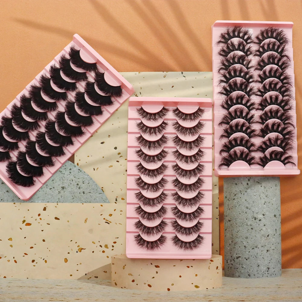 Wholesale 10 Pairs Faux Mink Eye Lashes Soft Luxury 5 Pairs 3D Faux Mink Full Strips Eyelash Bulk Vendor