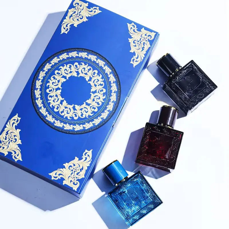 Premium Men's Three-Piece Perfume Set Long-Lasting Woody & Floral Scent Luxury Cologne Body Spray Gift Box Wholesale