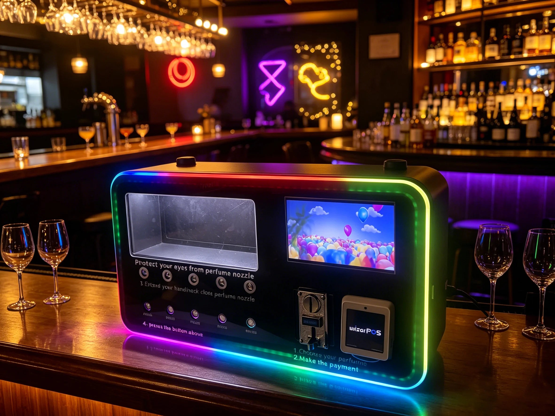 Professional Coin Operated Cologne Vending Machine with WizarPOS Card Payment Automatic Fragrance Dispenser for Cinema and Bar