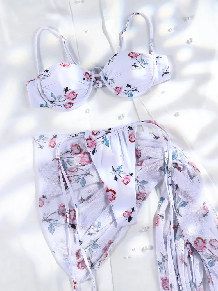 3 Pieces Bikini Set Sexy Push Up Bathing Suit Bandage Bikinis Low Waist Swimwear 2025 String Bikini Sets Women Summer swimsuit