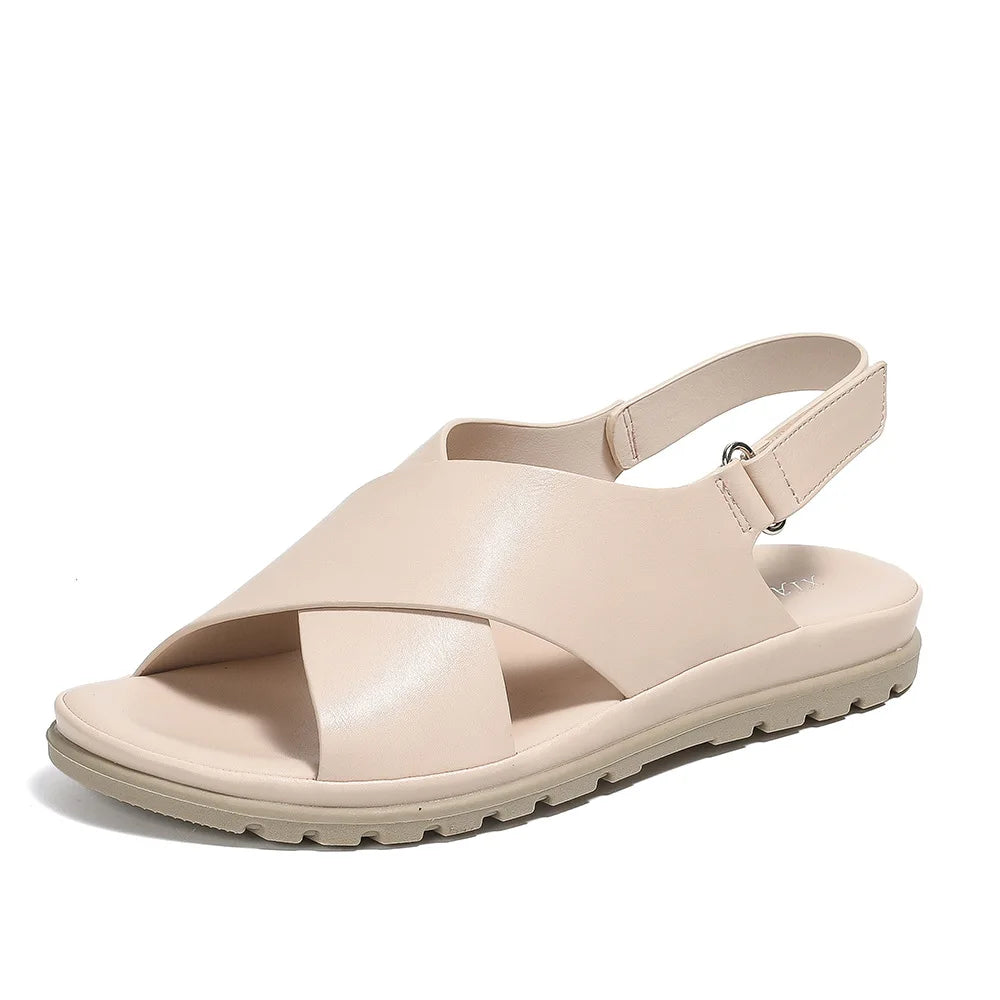 Summer Designer Simple Elegant Women's Sandals Flat Heel Soft Bottom Cross Soft Surface Anti slip Lightweight Casual big size