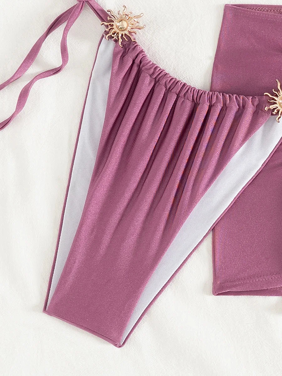 3 PCS with Skirt Halter Strappy Bikini Female Swimsuit Women Swimwear Three-pieces Bikini Set Bather Bathing Suit Swim Beachwear