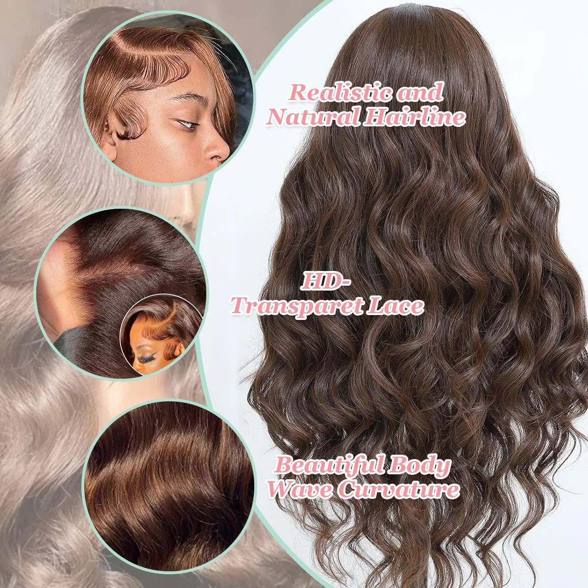 220Density HD Chocolate Brown 13x4 Body Wave Lace Front Wig Brazilian 13x6 Lace Frontal Wigs For Women Remy Human Hair Wig