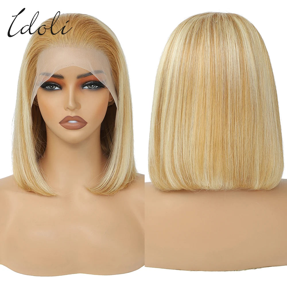 P27/613 Lace Front Wig Human Hair 13x4 Wear And Go Glueless Wigs Human Hair HD Blonde Highlight Lace Front BOB Wig Human Hair