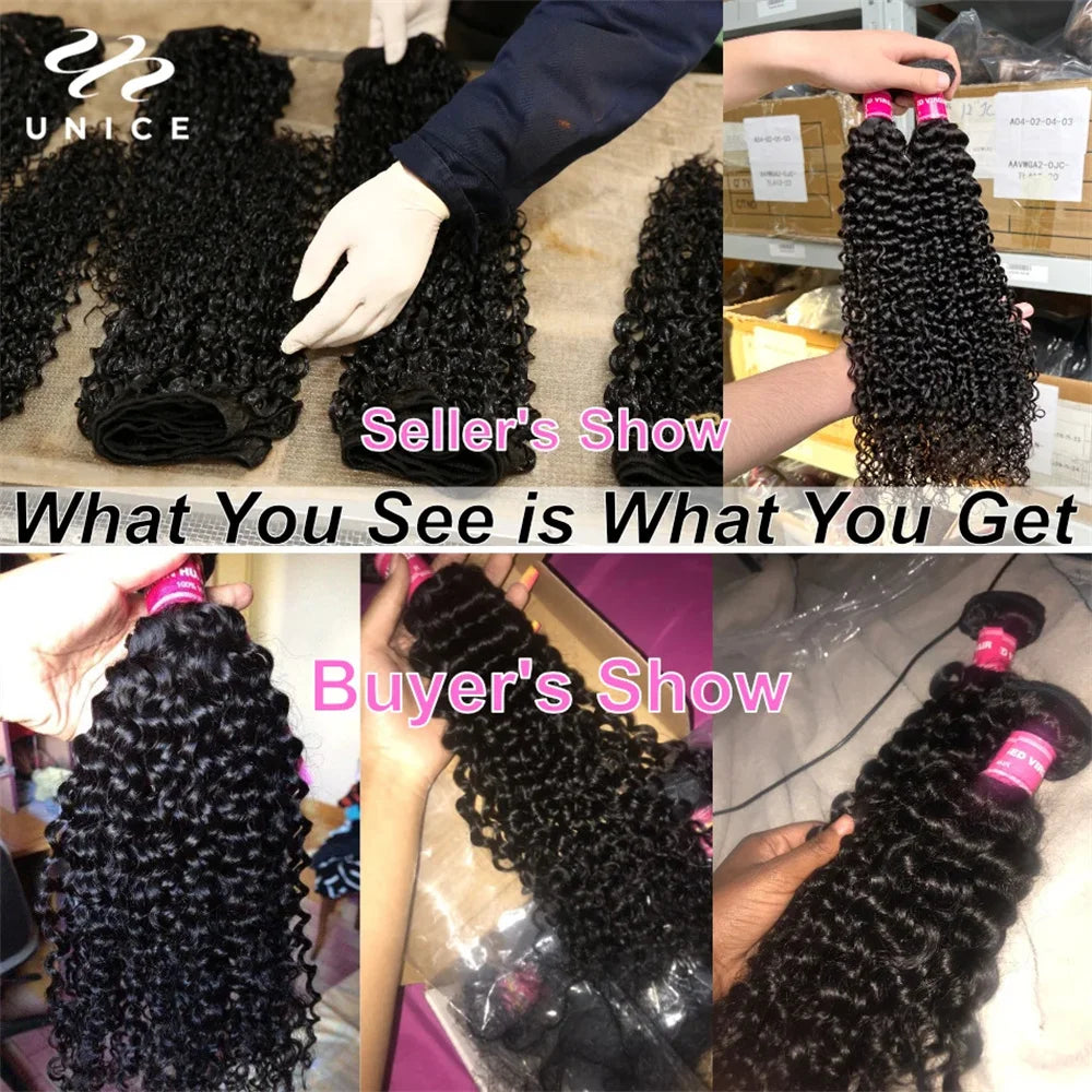 UNice Hair Curly Hair Bundles Unprocessed Natural Color 10A Grade 100% Human Hair 1/3/4 PCS Deal