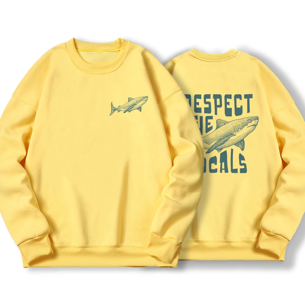 Respect The Locals Shark Male Hoodies Fashion Casual Hoodie Oversize Loose New Sweatshirts Autumn Warm Fleece Clothing Women