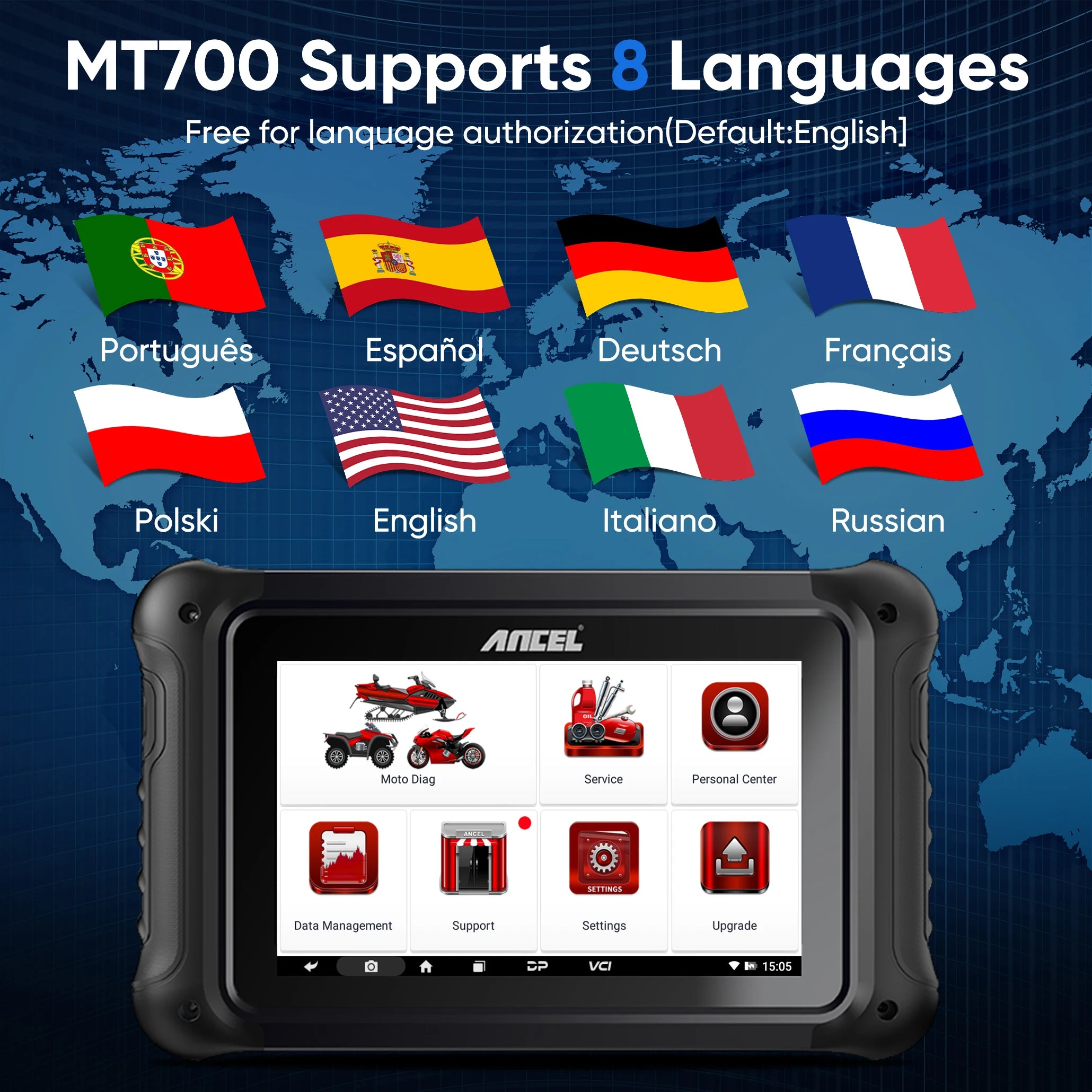 ANCEL MT700 OBD2 Motorcycle Scanner Full System Diagnostic Tool Oil Reset ABS Bleeding ECU Coding Active Test for Motorcycle