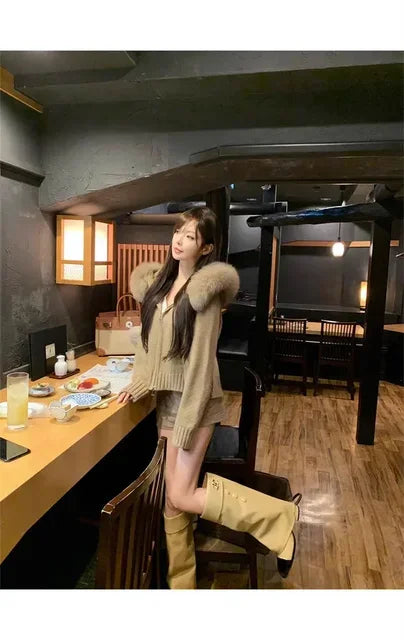 Winter Women Old Money Girl Long Sleeve Full Zip Cardigan Sweater Cuddly Hoodies Knitwear 2000s Aesthetic Korean Fashion Sweater