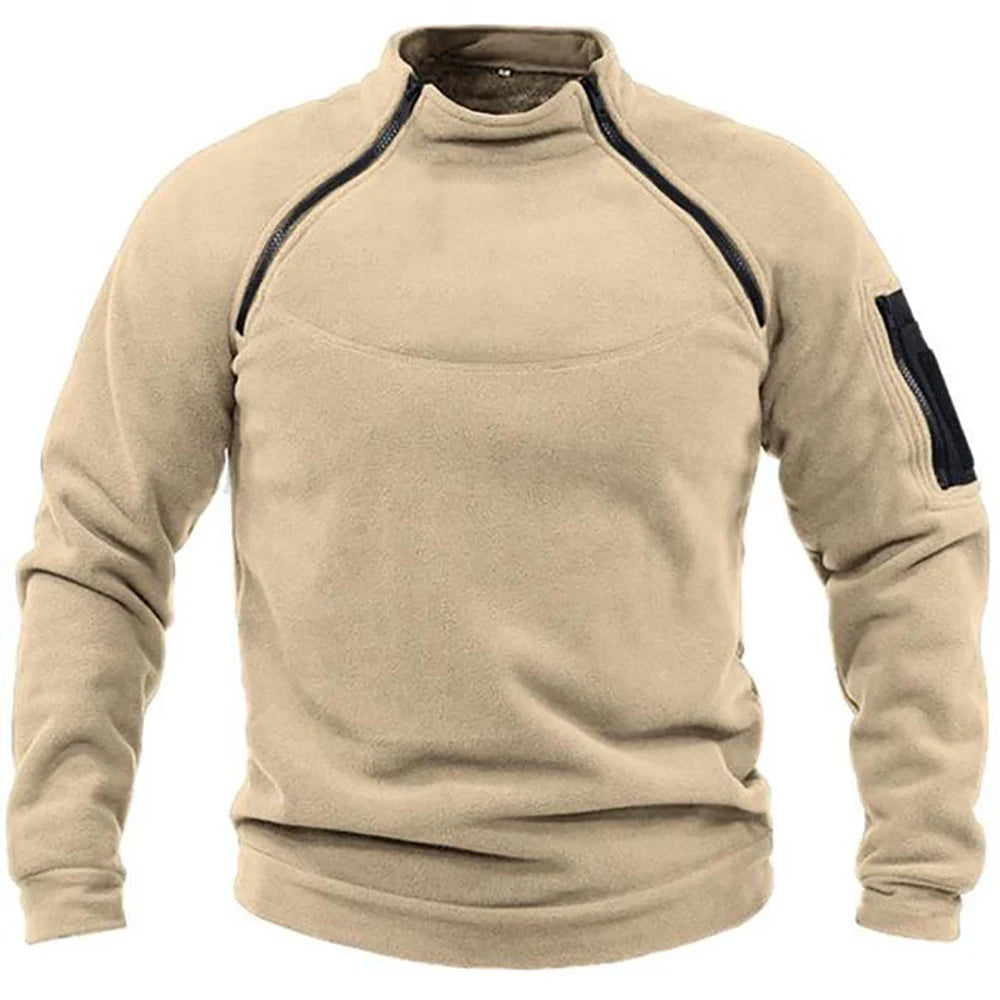 Men's Long Sleeve Tactical Hoodies Military Outdoor Pullover Zippers Pullover Fleece Windproof Thermal for Hiking Camping Army