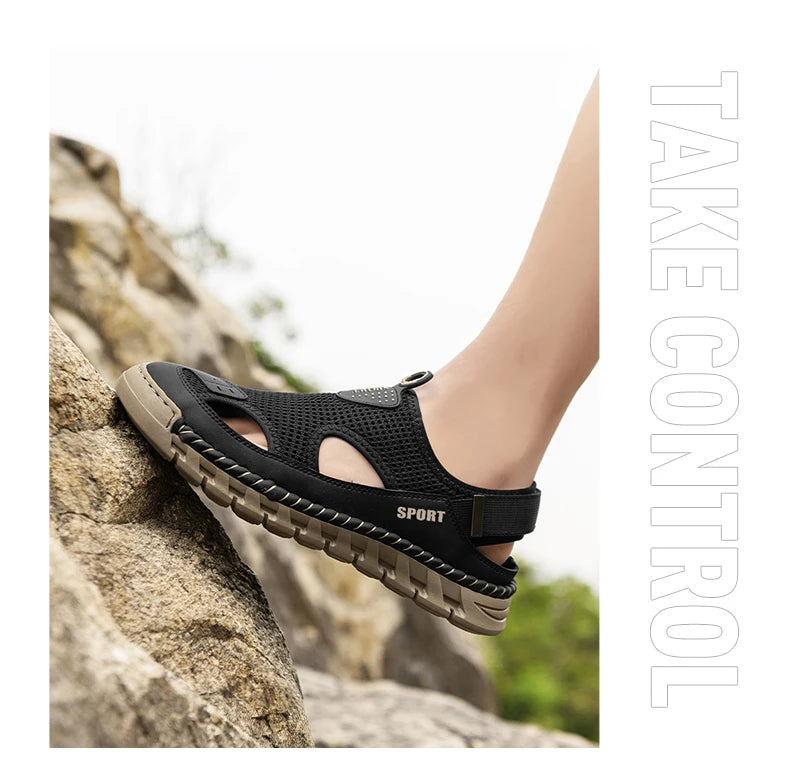 Summer Sandals Shoes Men Outdoor Breathable Lightweight Low-top Shoes Men Anti-slip Flat Water-resistant Hiking Casual Shoes Men