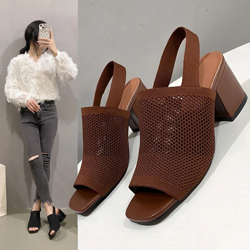 2025Summer Elegant Sandals with Fine Mesh Breathable Upper, New Elastic Back Strap for Women, Korean Version Casual Sandals