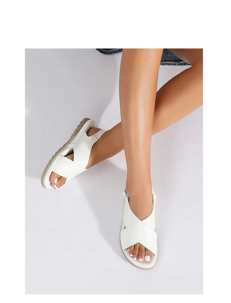 Summer Designer Simple Elegant Women's Sandals Flat Heel Soft Bottom Cross Soft Surface Anti slip Lightweight Casual big size