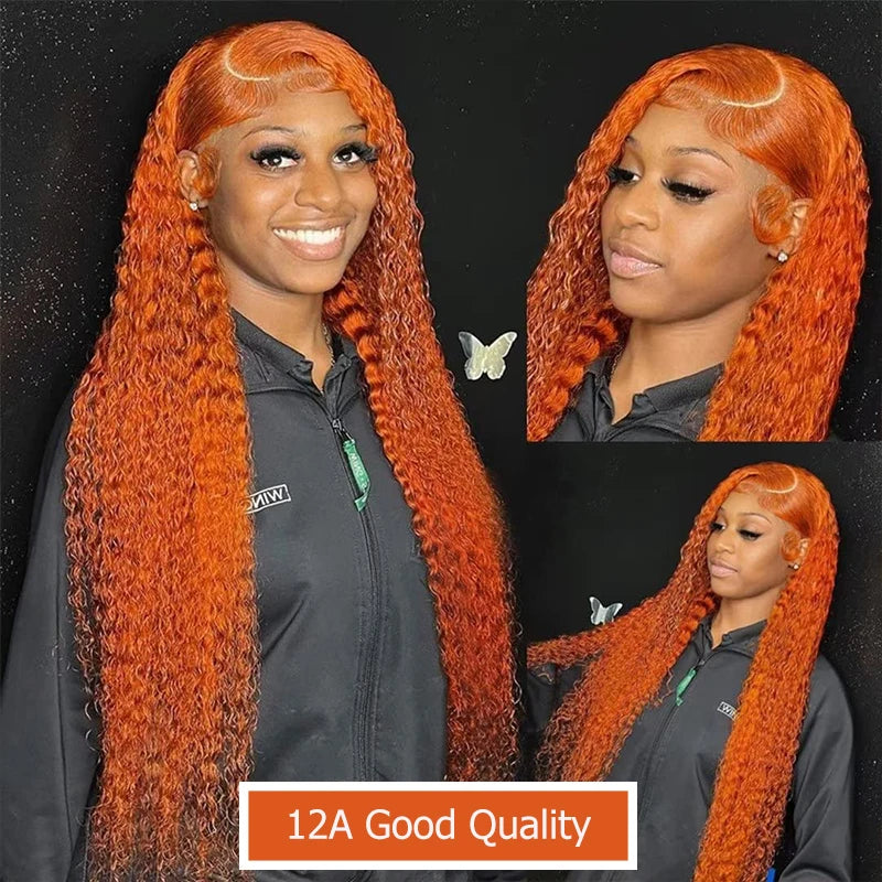 Ginger Orange Lace Front Wig Deep Wave Curly Full Lace Front Human Hair Wigs Water Wave Transparent Lace Frontal Wig
