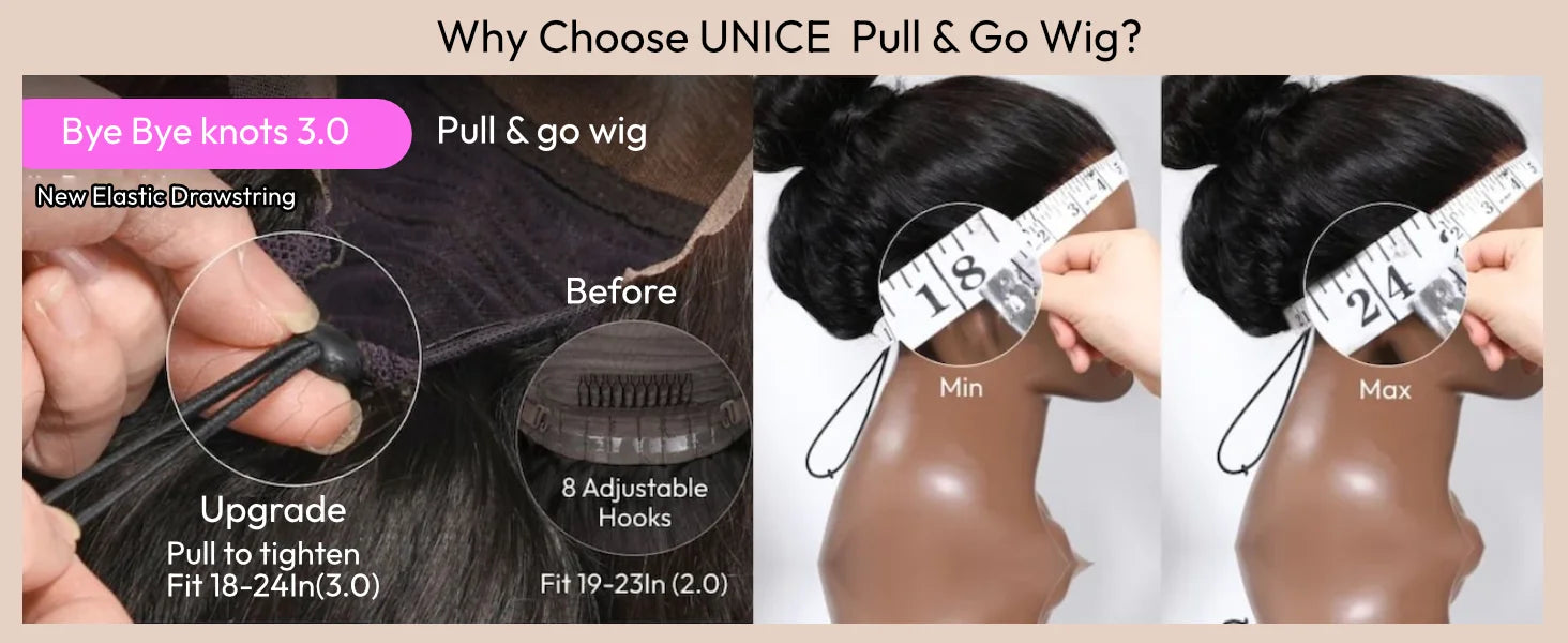 Unice Hair Drawstring Cap 7x5 & 13x4 Water Wave Human Hair Wig With Baby Hair Pre Cut Pre Bleached Pre Plucked Glueless Wigs