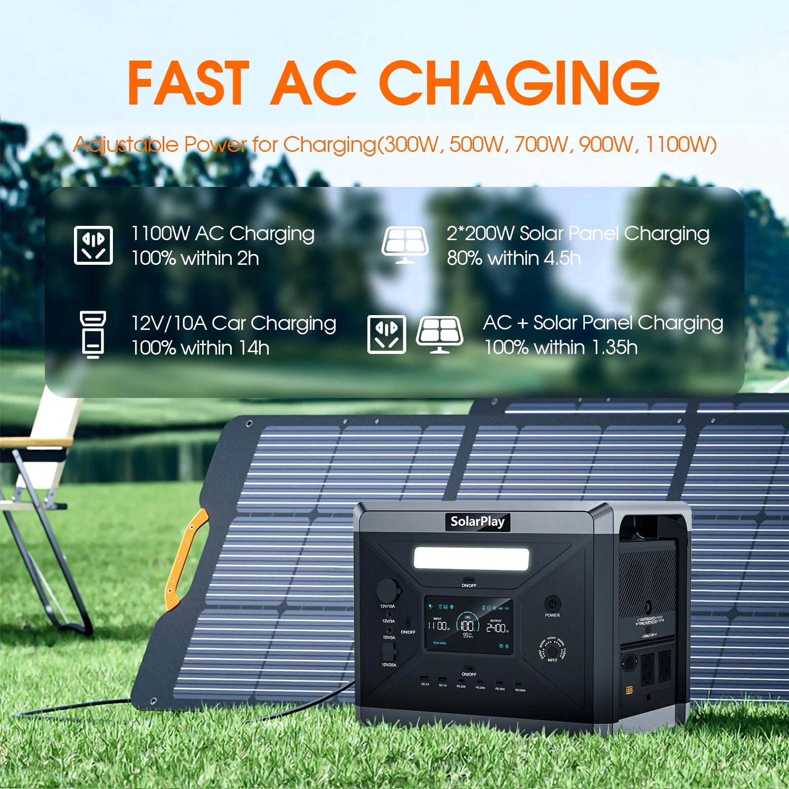 Solar Generator 2160WH 2304WH Long-life LiFePO4 Portable Power Station & 200W Solar Panel for Home Campervan Up to 2400W Output