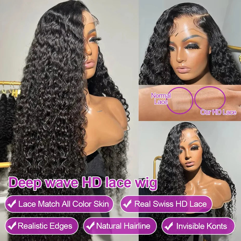 40 46 Inch 13x6 Hd Loose Deep Wave Lace Frontal Wig Brazilian 13x4 360 Full Water Curly Human Hair Wigs For Women 300% Density