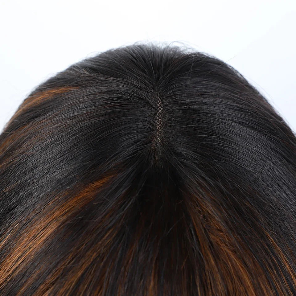 Straight Hair Short Bob Lace Wigs 100% Human Hair Wigs With Bangs #4/27 Natural Brown Middle Part Bob Lace Wigs Realistic Scalp