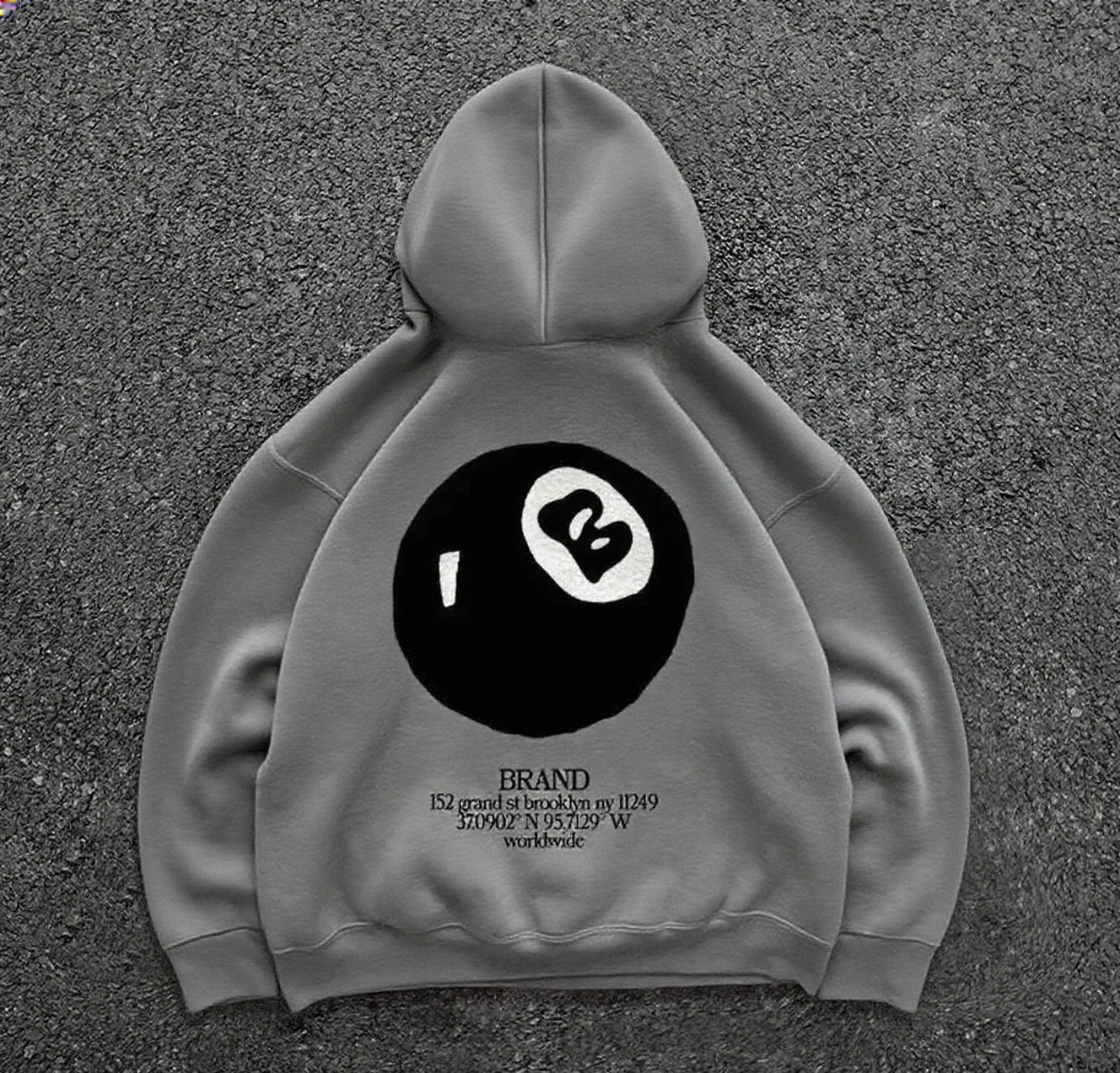 Retro 8-ball pattern hooded men's streetwear,oversized pullover, casual and fashionable sportswear, daily wear and hip-hop style