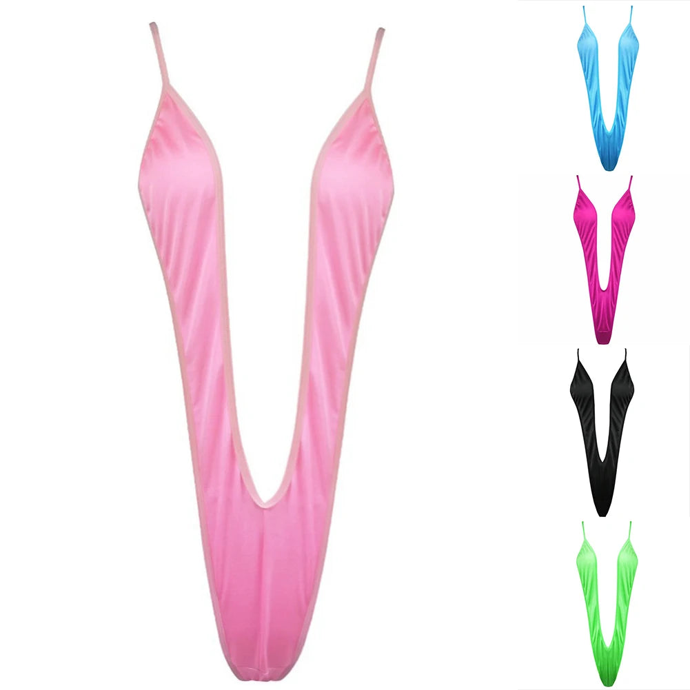 Women Sexy Lingerie Bodysuit Swimsuit Tempt Backless Deep V Bikini High Stretch Three-Point Bikini Swimsuit Clubwear