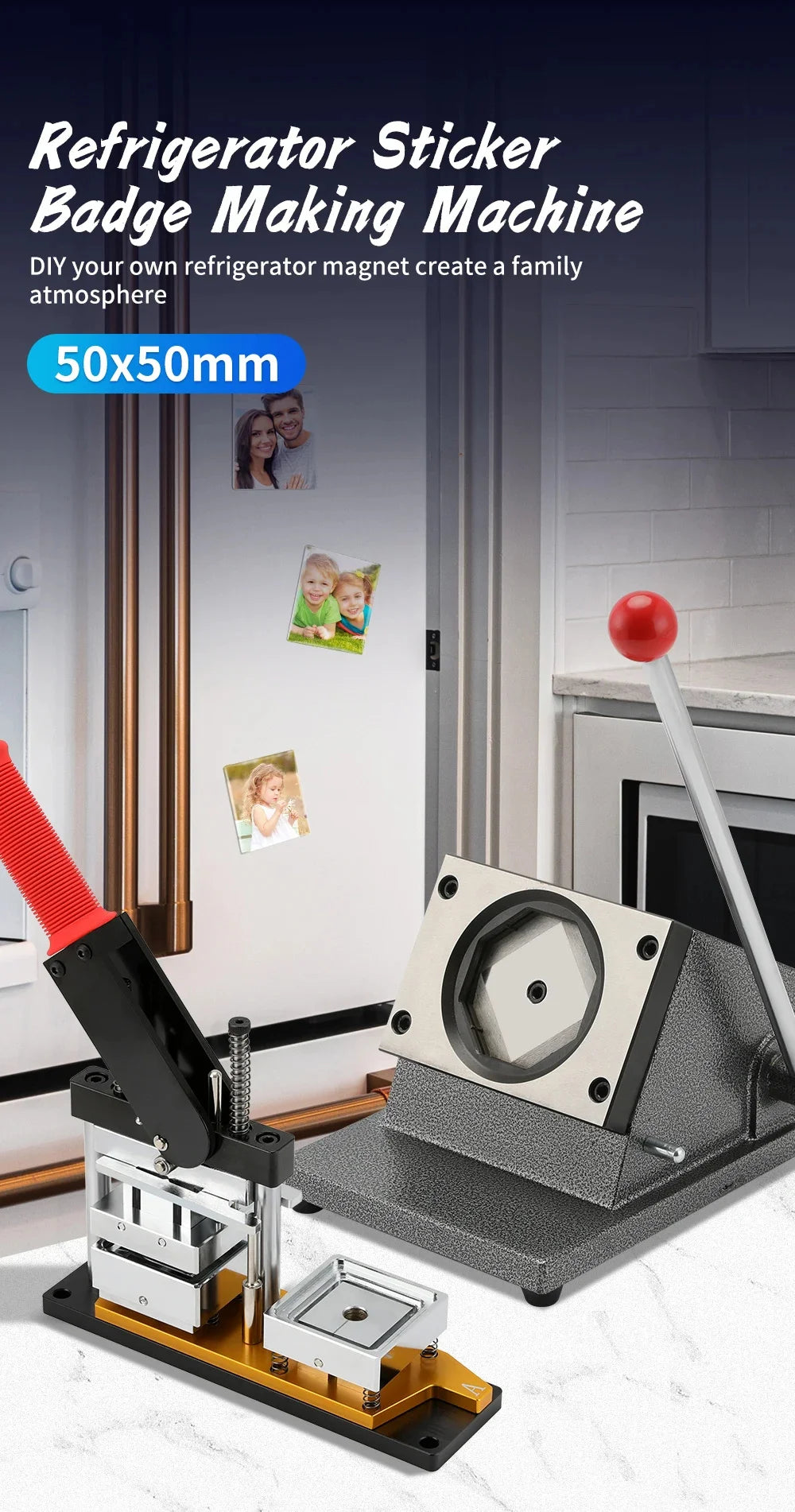 50×50mm Square Refrigerator Magnet Press Machine Fridge Sticker Making Machine With A Paper Cutter And 100Pcs Blank Consumables