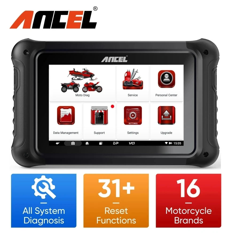 ANCEL MT700 OBD2 Motorcycle Scanner Full System Diagnostic Tool Oil Reset ABS Bleeding ECU Coding Active Test for Motorcycle