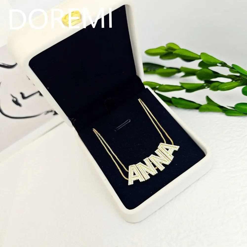 DOREMI 2024 New Custom Gold Plated Initial Letter CZ Zircon Double Chain Slide Name Necklace for Women Anniversary Jewelry Gifts