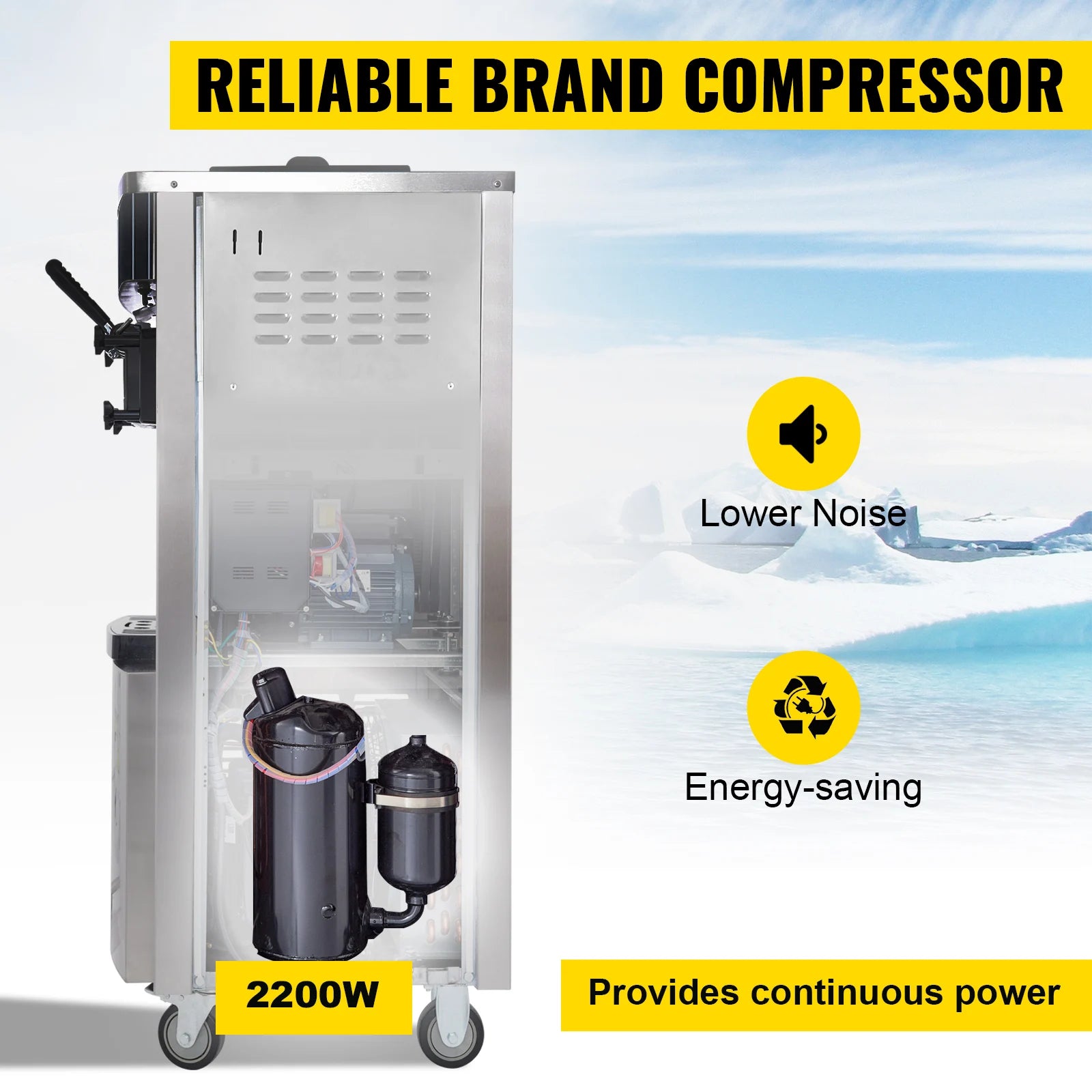 VEVOR Commercial Soft Serve Ice Cream Machine 2200W 20-28L/H - Dual 6L Hoppers for 2 Flavors, Dessert Shops & Bubble Tea Stores
