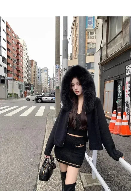 Winter Women Old Money Girl Long Sleeve Full Zip Cardigan Sweater Cuddly Hoodies Knitwear 2000s Aesthetic Korean Fashion Sweater