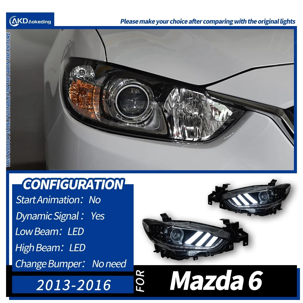 Head Lamp For Mazda 6 Atenza 2013-2017 Mustang Headlights Fog Light Day Running Light DRL H7 LED Bi Xenon Bulb Car Accessory