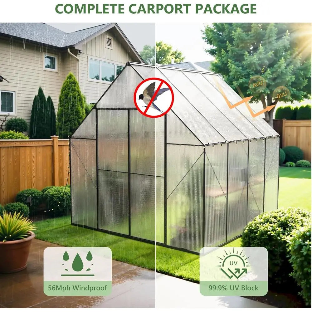 Heavy-Duty Polyethylene Walk-In Greenhouse with Roof Vent - 8x8