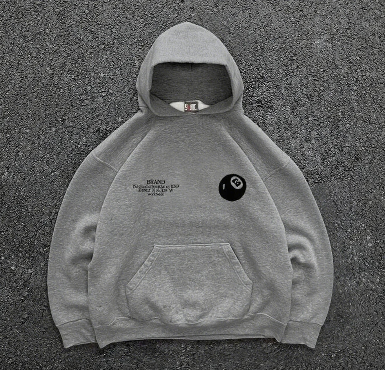 Retro 8-ball pattern hooded men's streetwear,oversized pullover, casual and fashionable sportswear, daily wear and hip-hop style