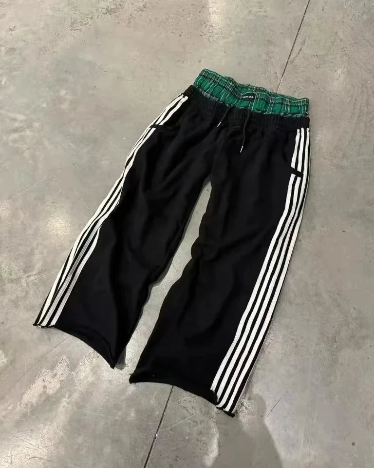2025 Men's Retro Harajuku Hip Hop Sweatpants Loose Straight Pants High Waisted Loose Men's Pants Y2K Simple Striped Casual Pants