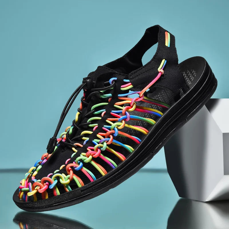 Summer Men Sandals Fashion Handmade Weaving Design Beach Sandals Breathable Casual Flat Sandals Outdoor Couples Sandals Size