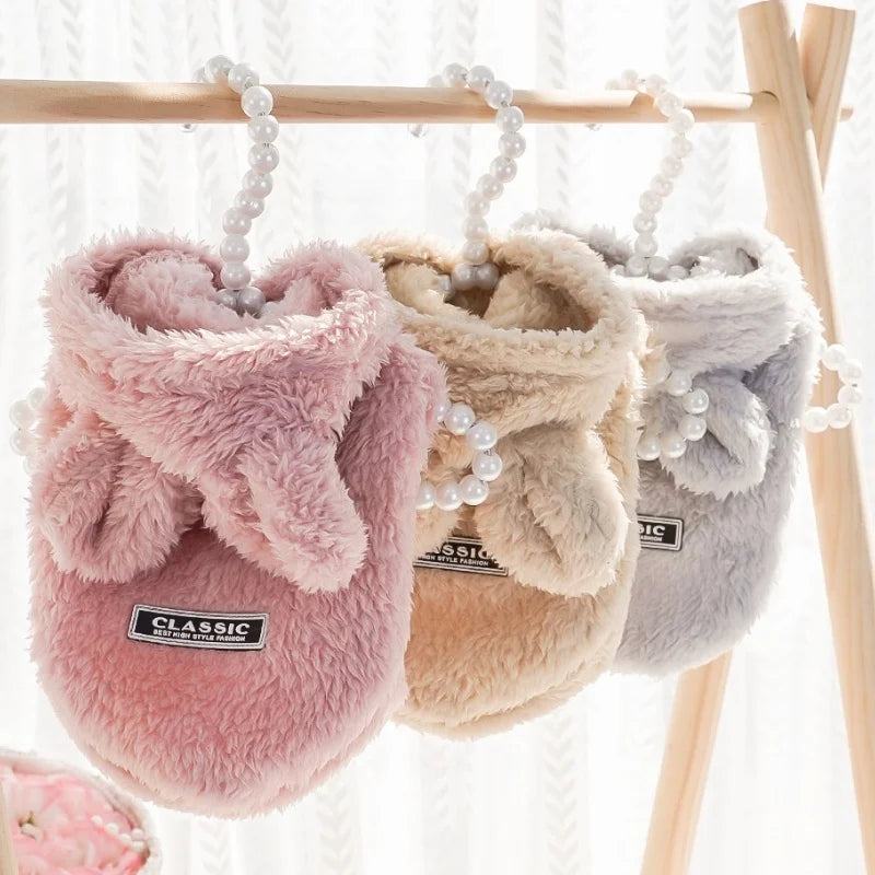 Fashion Plush Dog Hoodies Coat Winter Warm Dog Clothes Rabbit Pattern Cat Jacket Cute Solid Puppy Hoodies Bichon Pet Jacket Coat