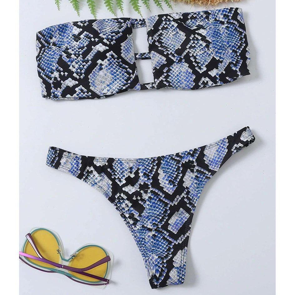 Sexy Snake Print Bikini 2023 WomenBandeau Swimsuit Swimwear Female 2 Pieces Bikinis Sets Thong Bathing Suit Brazilian Beach Wear