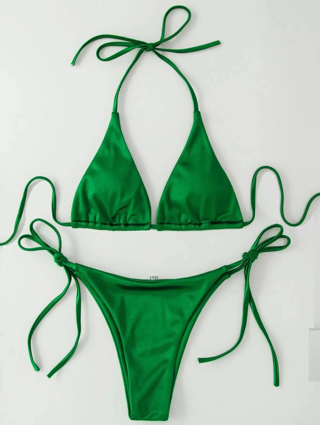 Sexy Women's Metallic Halter Top Two Piece Swimsuit Tie Side Triangle Bikini Summer Solid Bathing Suit Beachwear Bikini Set