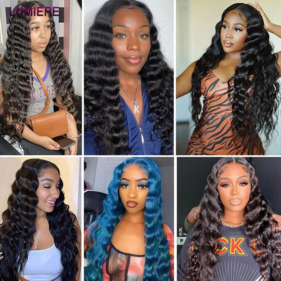40" Loose Deep Wave Human Hair Bundle With Closure Frontal HD Transparent Lace Closure With Bundle Human Hair Weave Bundles Deal