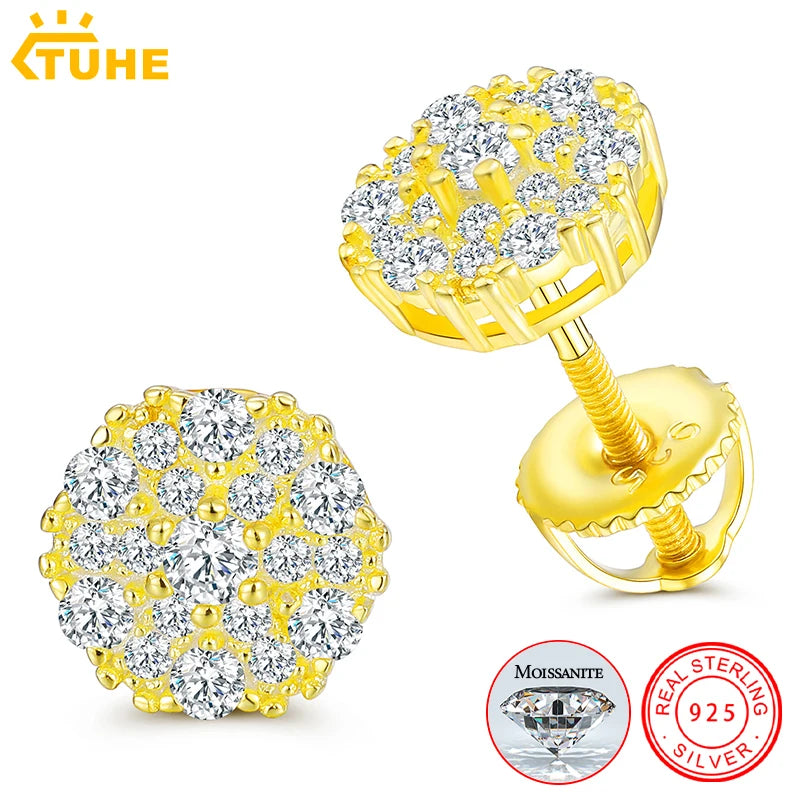 Unisex Fine Jewelry Moissanite Earrings For Women 925 Stud Earrings Moissanite D Color VVS Stud Round Flower Jewelry