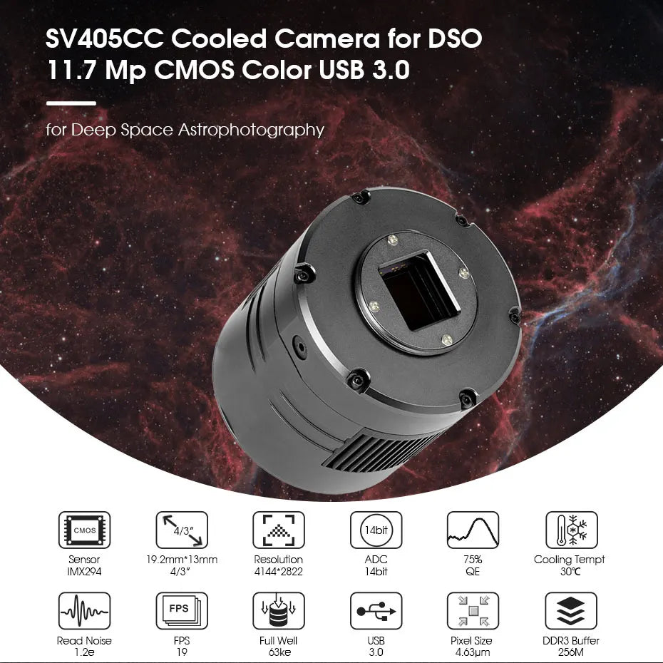 SVBONY SV405CC DSO Cooled 11.7Mp CMOS Color Astronomy Camera w/ USB 3.0 for Experienced Astrophotography in Deep Space