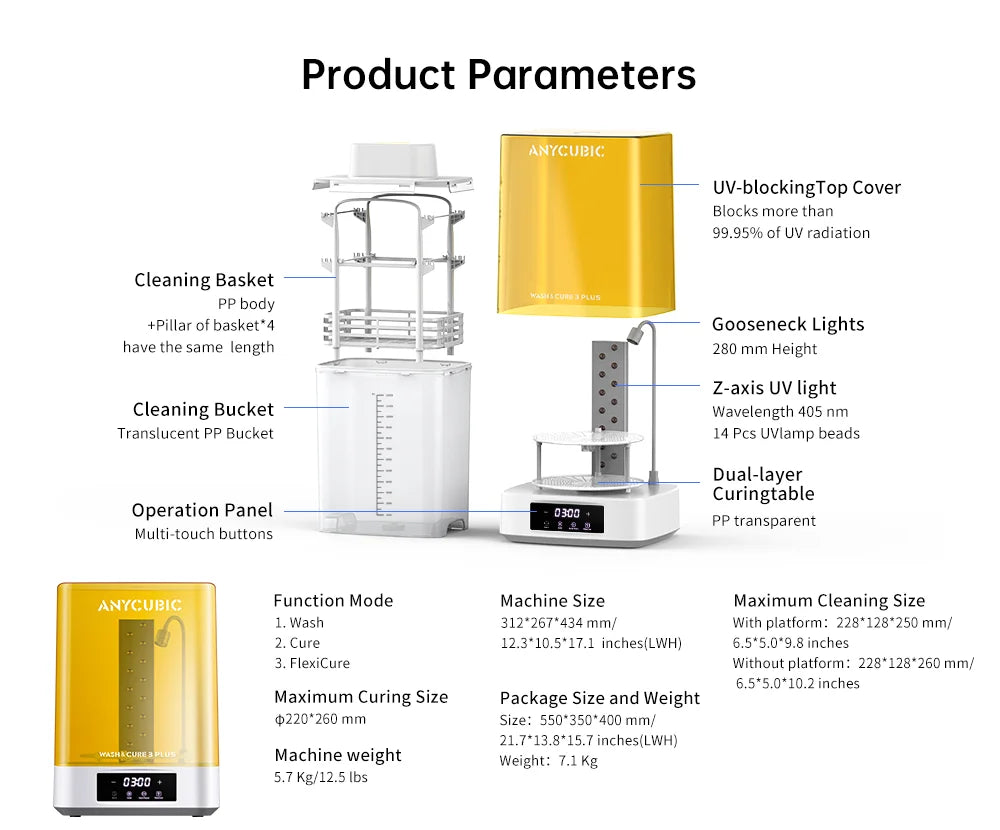 ANYCUBIC Wash & Cure 3 Plus AE Version Washing Curing 2 in 1 Machine For Photon Mono M5s LCD 3D Printer 3D Printing Models