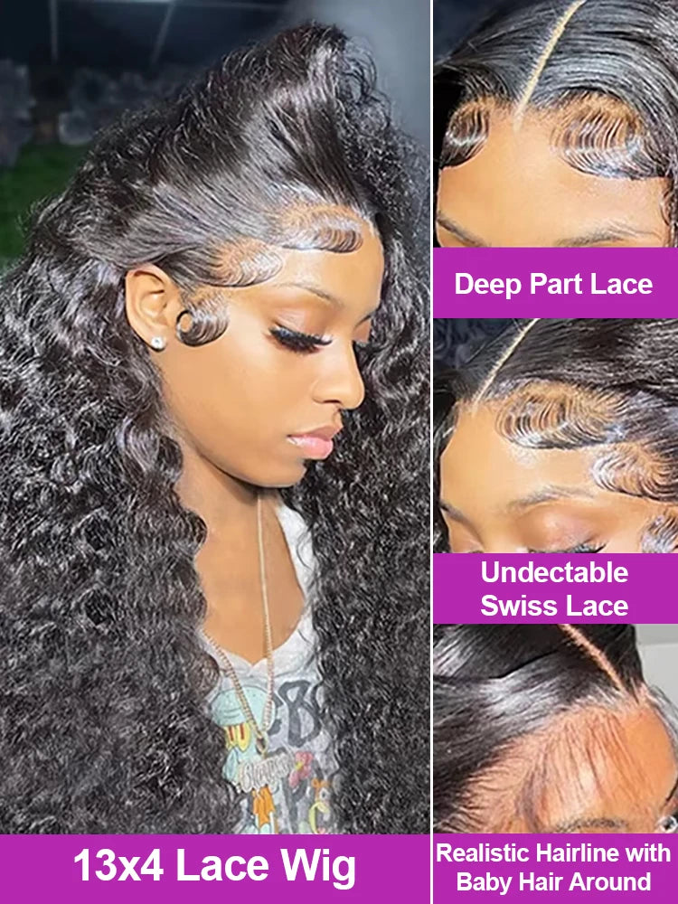 40 46 Inch 13x6 Hd Loose Deep Wave Lace Frontal Wig Brazilian 13x4 360 Full Water Curly Human Hair Wigs For Women 300% Density