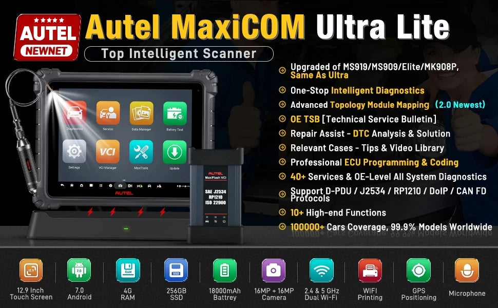 Autel Scanner Ultra Lite S Upgraded of MaxiSys MS909 Professional flagship Scan Tool, ECU Programming/Coding, 40+ Services